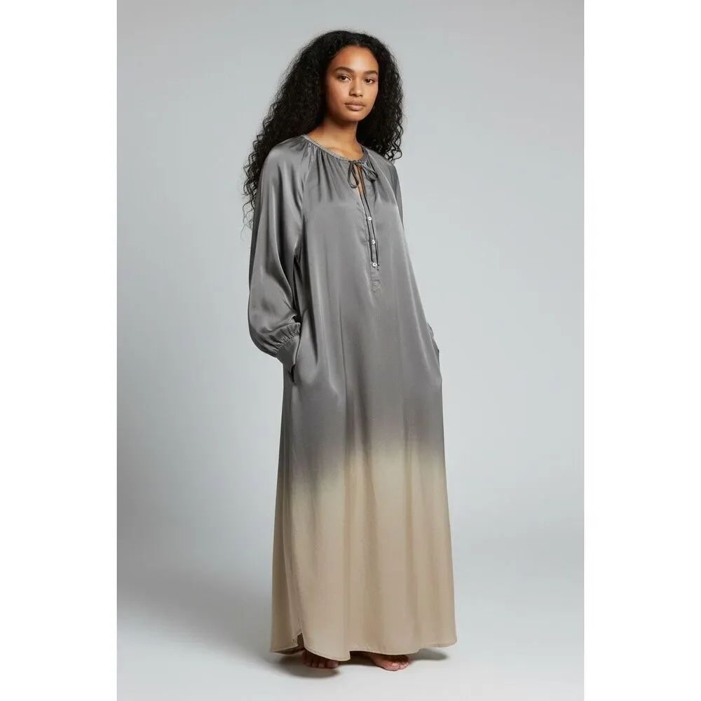 Raquel Allegra Poet Gradient 100% Silk Shirtdress in Sage Charcoal NWT Size 1/Sm